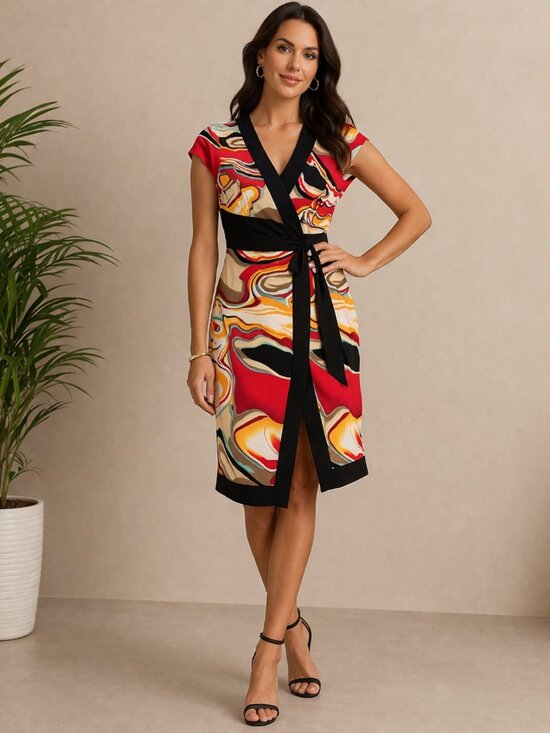 Frank Lyman Design Dresses & Skirts - Frank Lyman Abstract Print Knit Dress | Chic Wrap-Inspired Design